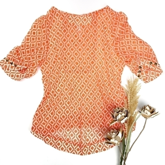 Stitch Fix Pomelo Sheer Tangerine Stripe Dot Top S - Picture 4 of 7